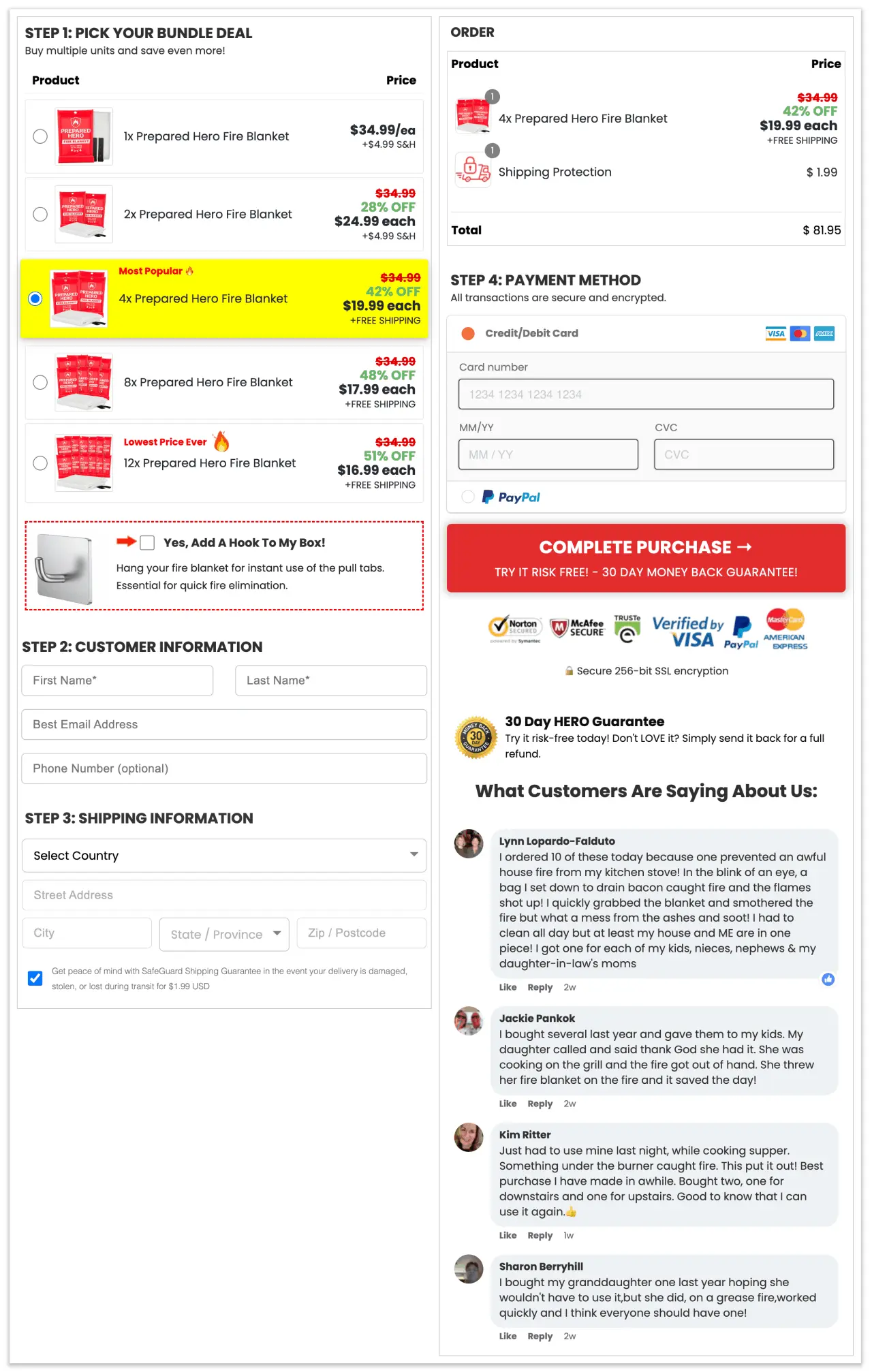 Prepared hero fire blanket checkout page